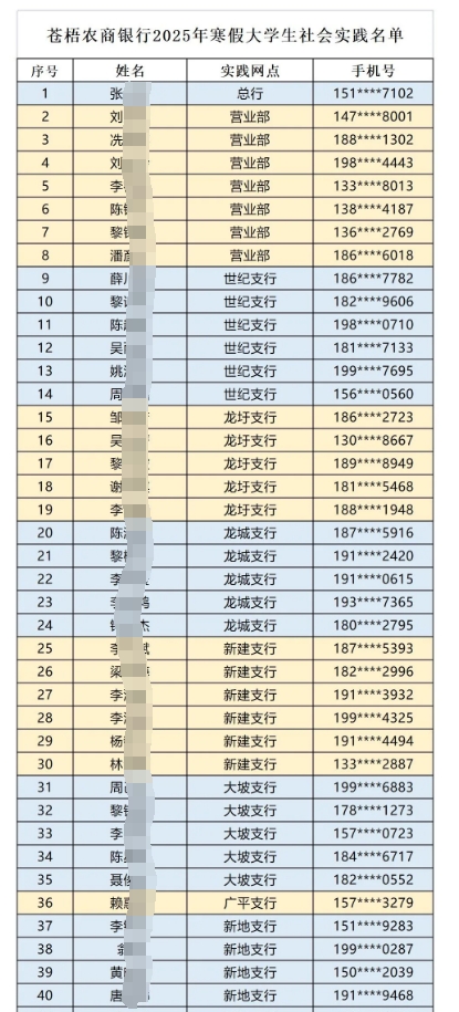 2025年苍梧农商银行大学生寒假社会实践名单公布